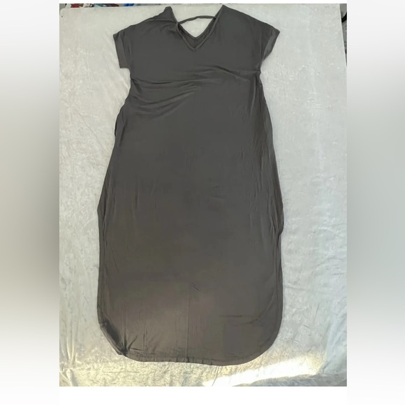Newbestyle Women's Summer Maxi Dress Short Sleeve Loose Split Pockets Grey 2XL - Picture 6 of 6